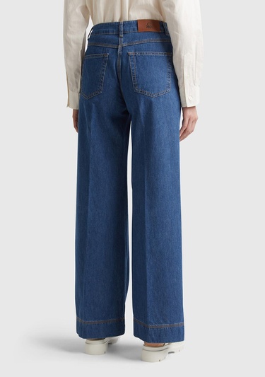  Kadın İndigo Bol Paça Denim Chino Pantolon