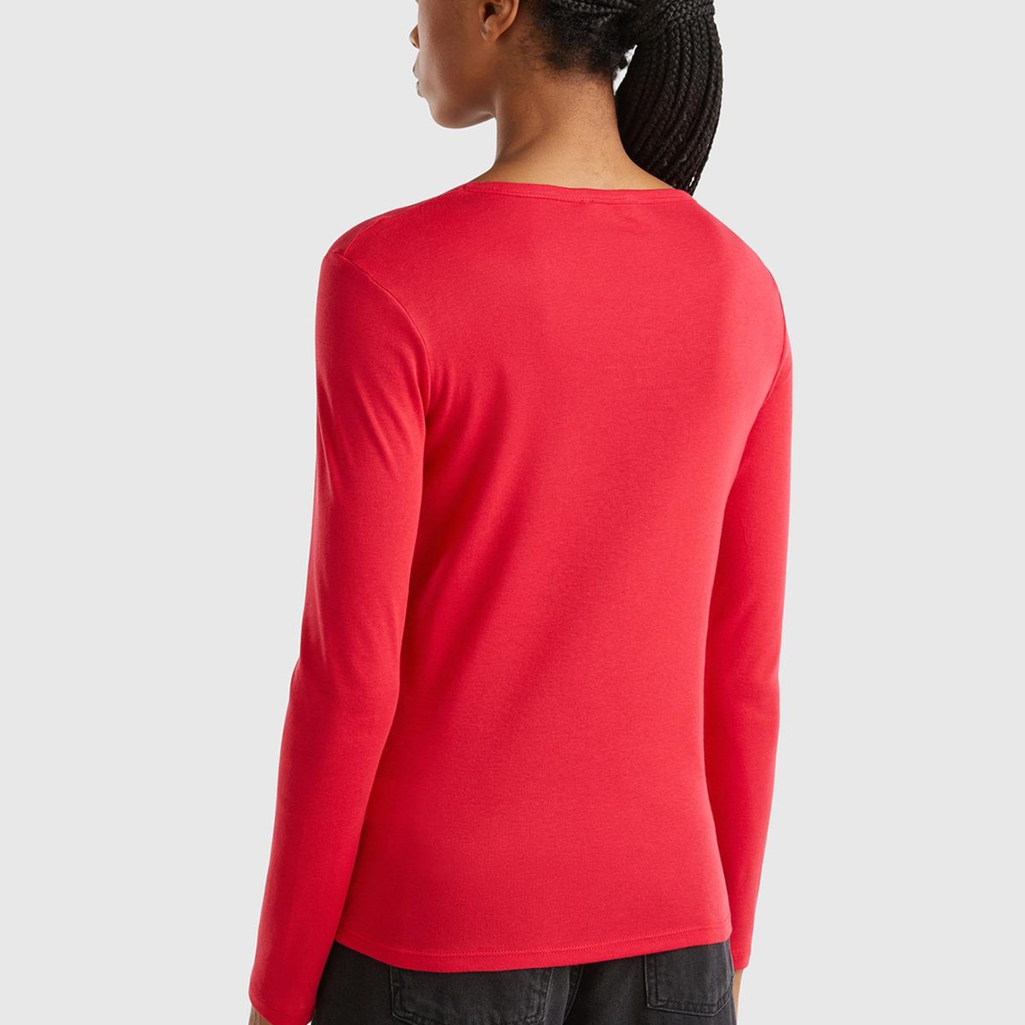 Kadın Kırmızı Basic Bisiklet Yaka Uzun Kollu T-Shirt