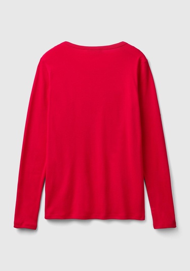  Kadın Kırmızı Basic Bisiklet Yaka Uzun Kollu T-Shirt