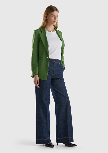  Kadın Mavi Bol Paça Denim Chino Pantolon