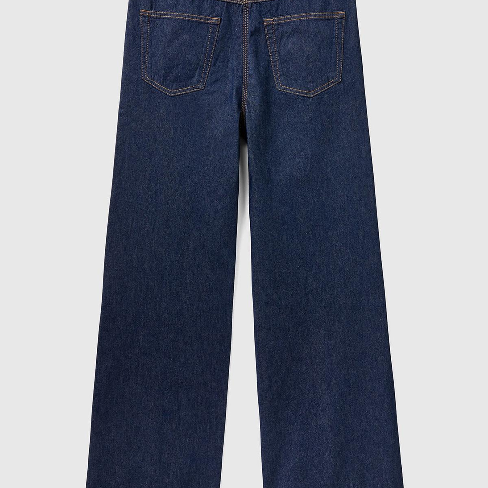 Kadın Mavi Bol Paça Denim Chino Pantolon