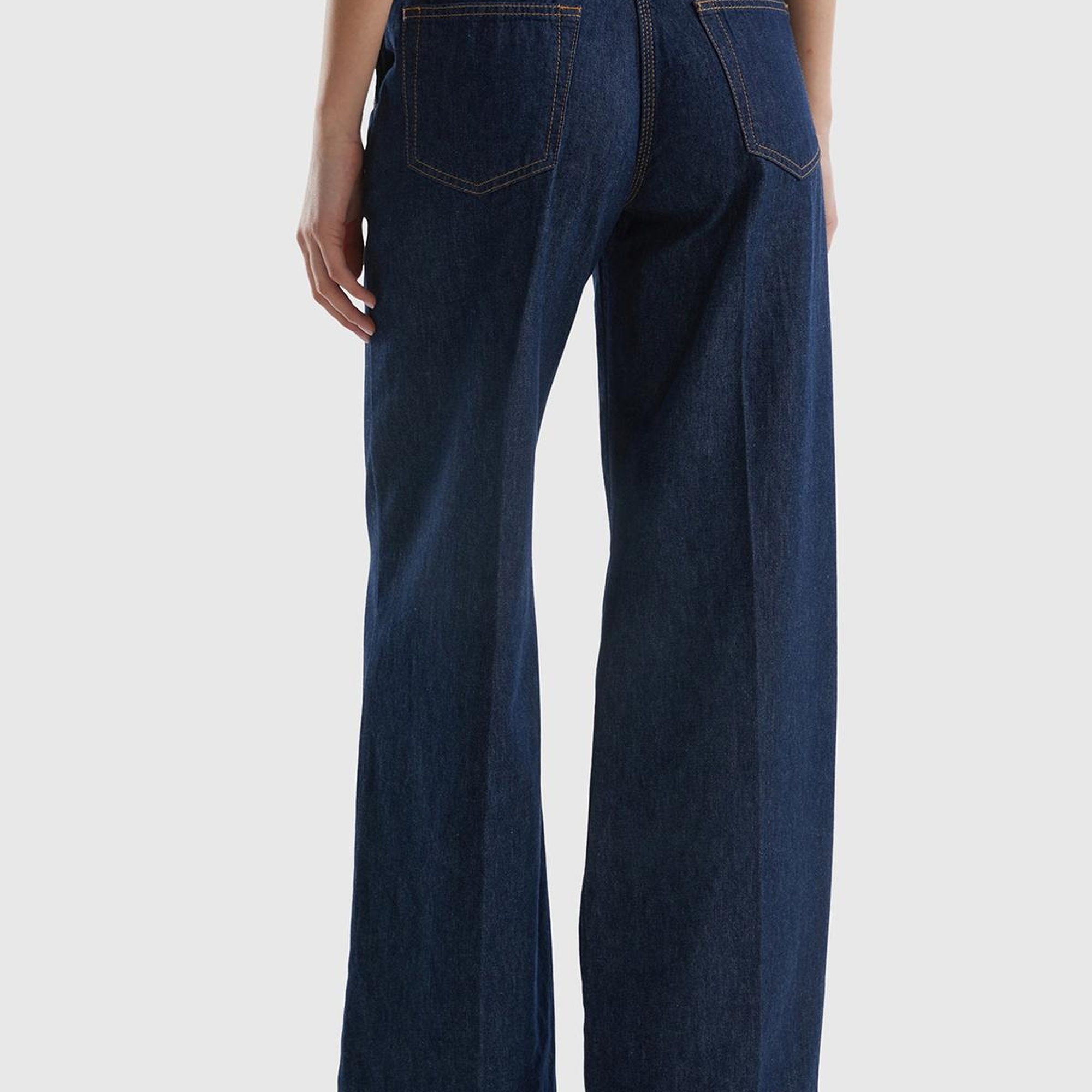 Kadın Mavi Bol Paça Denim Chino Pantolon