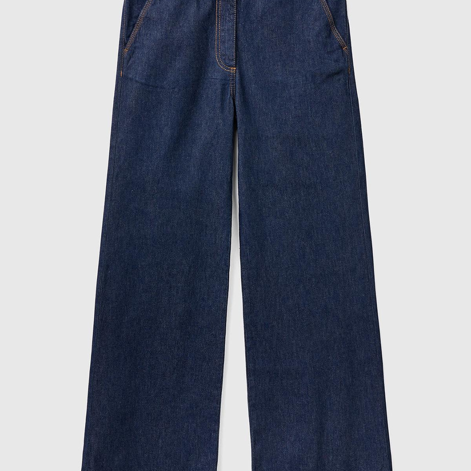 Kadın Mavi Bol Paça Denim Chino Pantolon