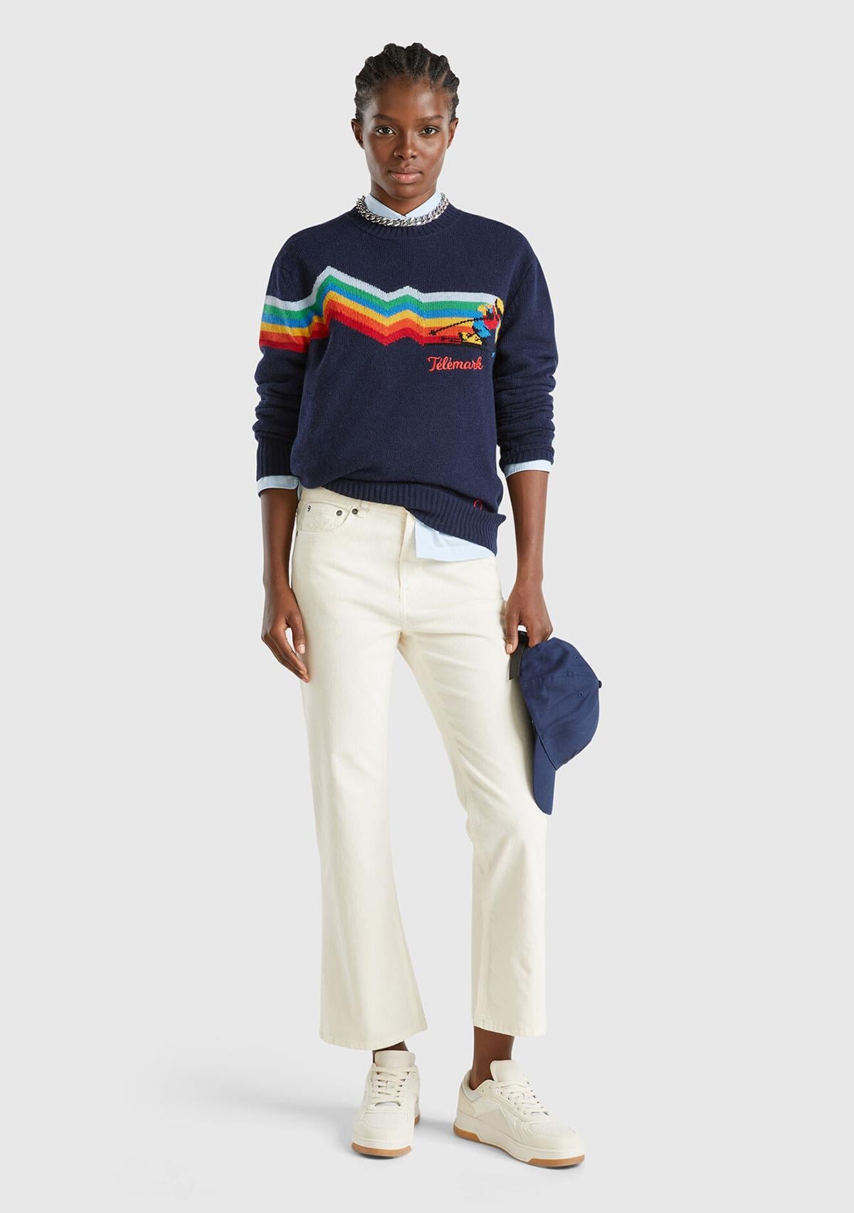  Kadın Beyaz Pamuk Karışımlı 5 Cepli Arkası Logo Etiketli Kadife Pantolon