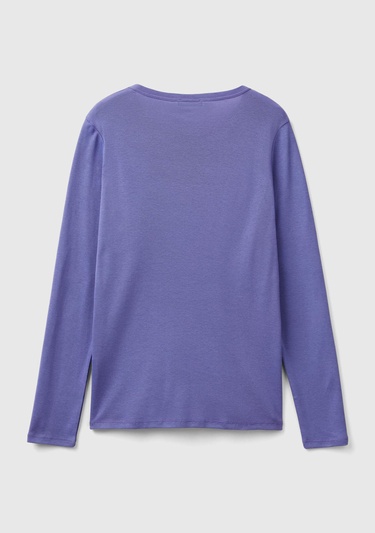  Kadın Mor Basic Bisiklet Yaka Uzun Kollu T-Shirt