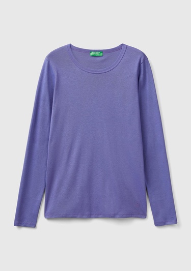  Kadın Mor Basic Bisiklet Yaka Uzun Kollu T-Shirt