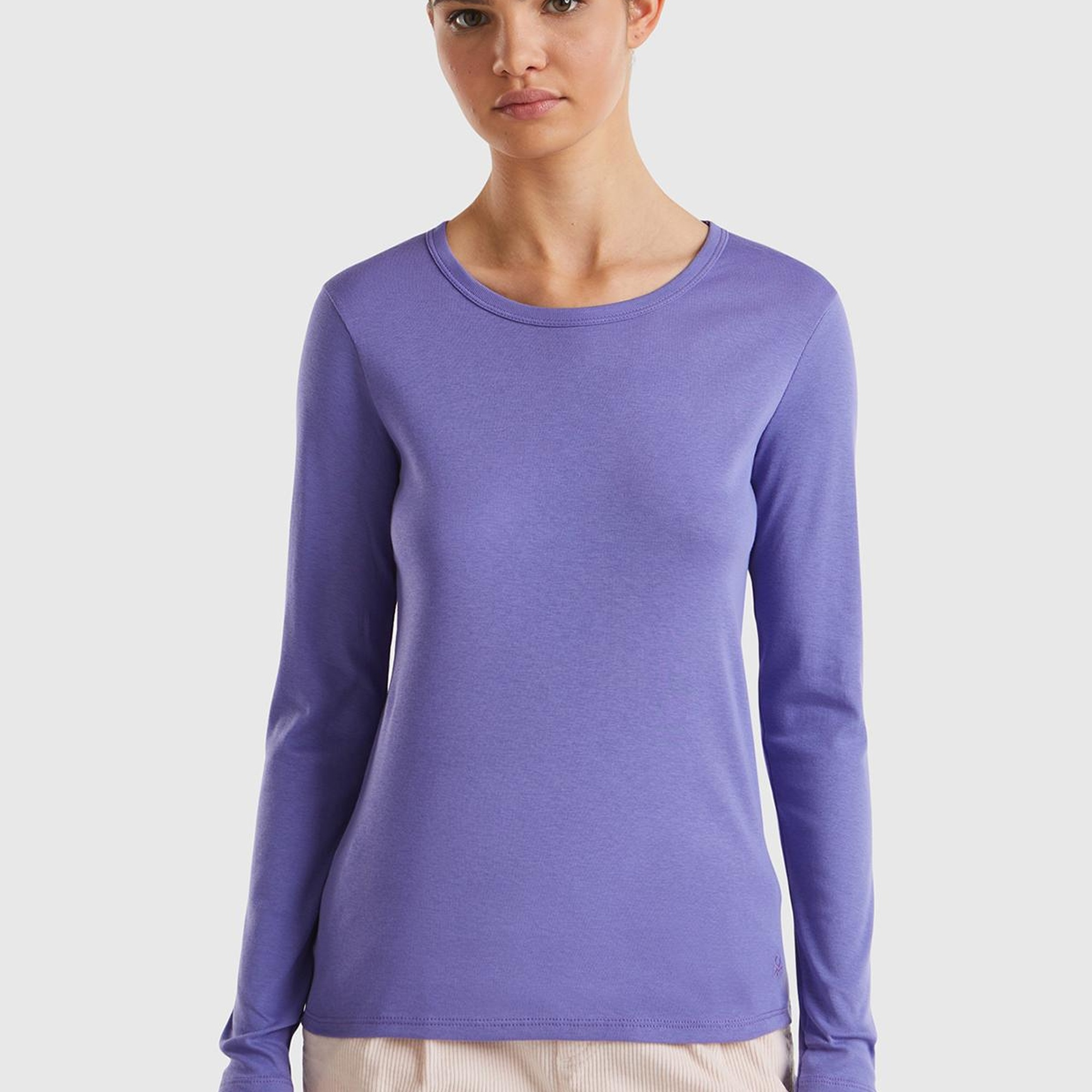 Kadın Mor Basic Bisiklet Yaka Uzun Kollu T-Shirt