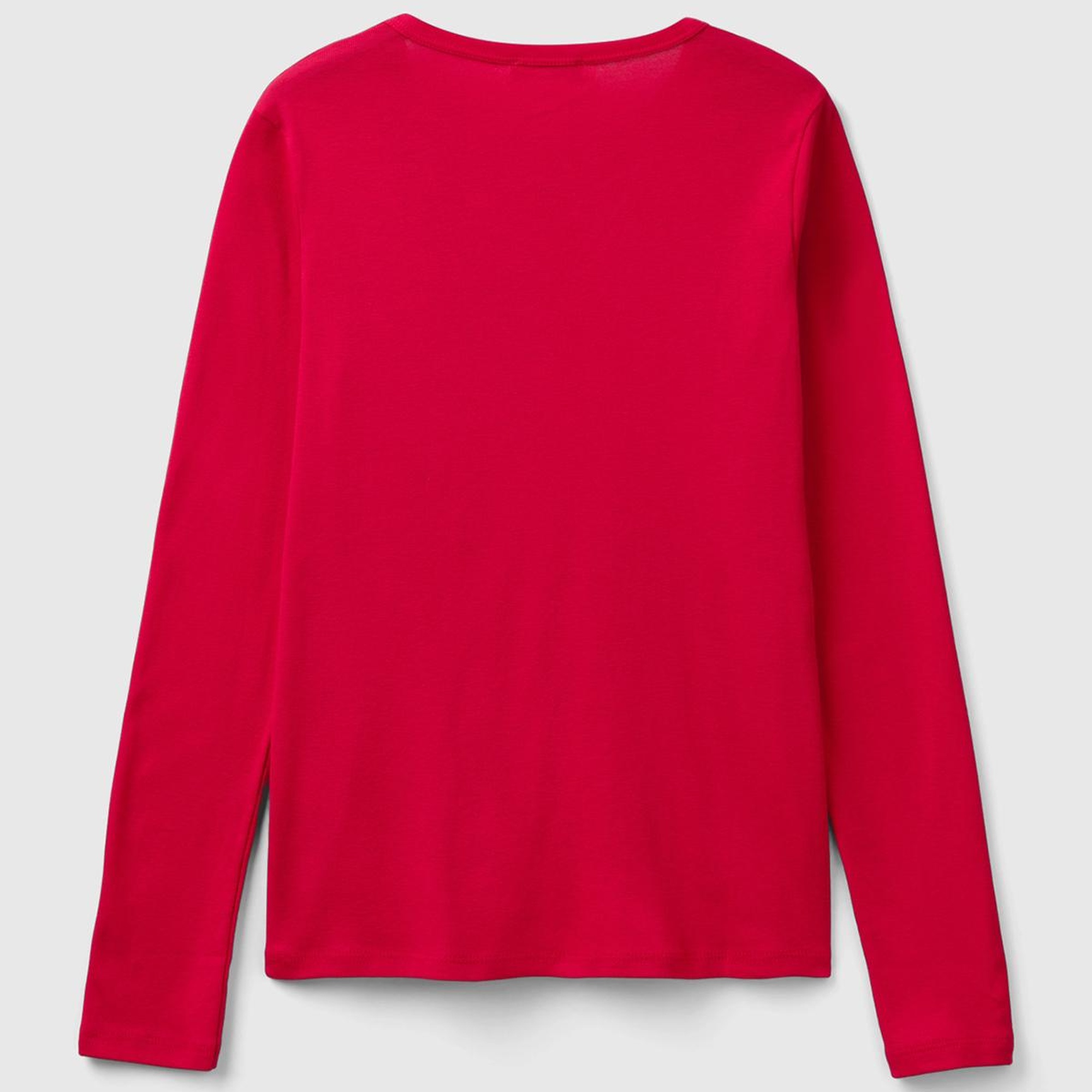 Kadın Kırmızı %100 Koton Bisiklet Yaka Benetton Yazılı Uzun Kollu T-Shirt