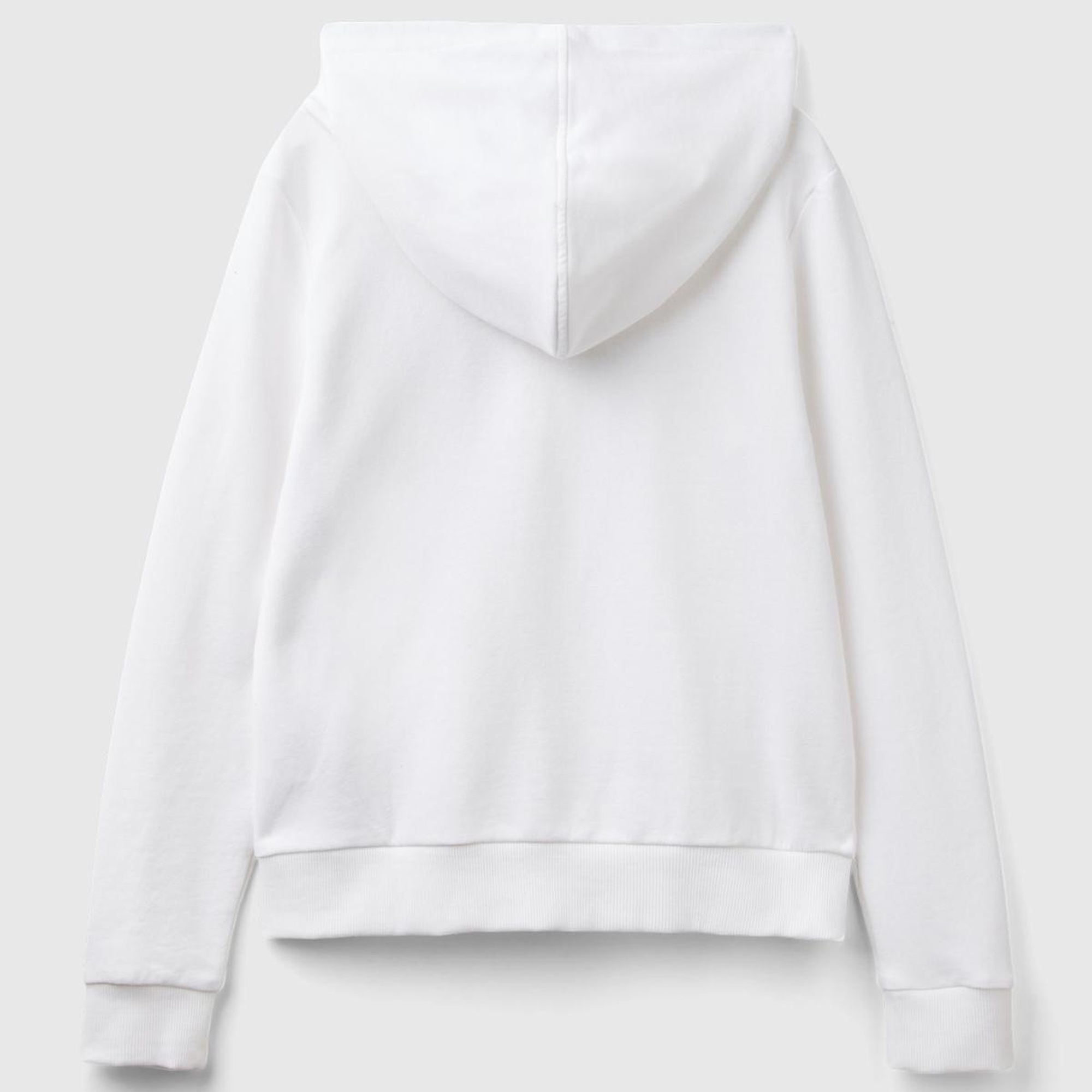 Kadın Beyaz %100 Koton Fermuarlı Kapüşonlu Renkli Biyeli Sweatshirt