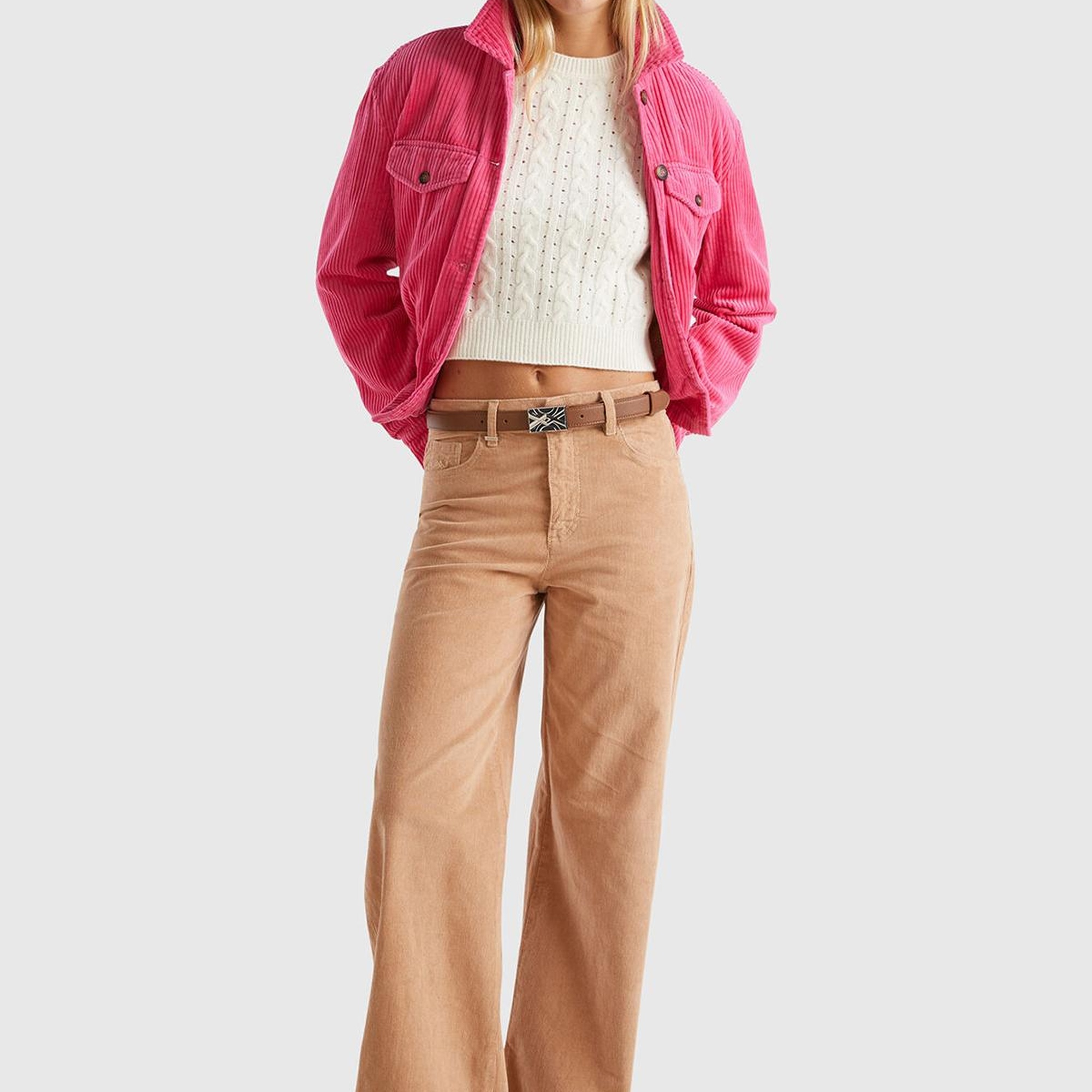 Kadın Taba Pamuk Karışımlı Arkası Logo Etiketli Geniş Paça  Kadife Pantolon