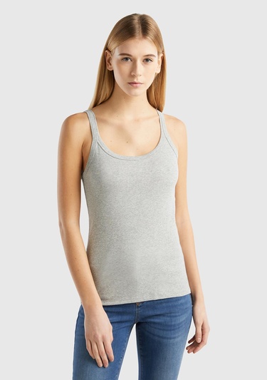  Kadın Gri Melanj %100 Koton Basic Atlet