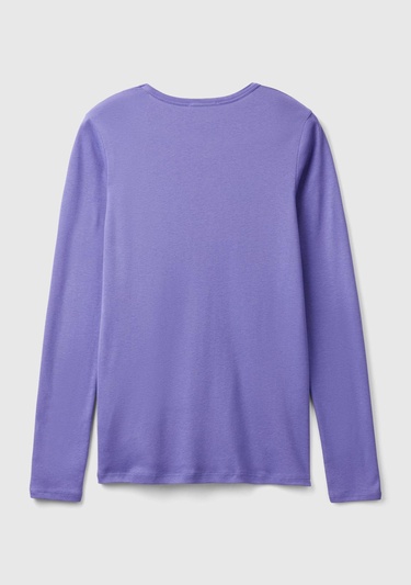 Kadın Mor %100 Koton Bisiklet Yaka Benetton Yazılı Uzun Kollu T-Shirt