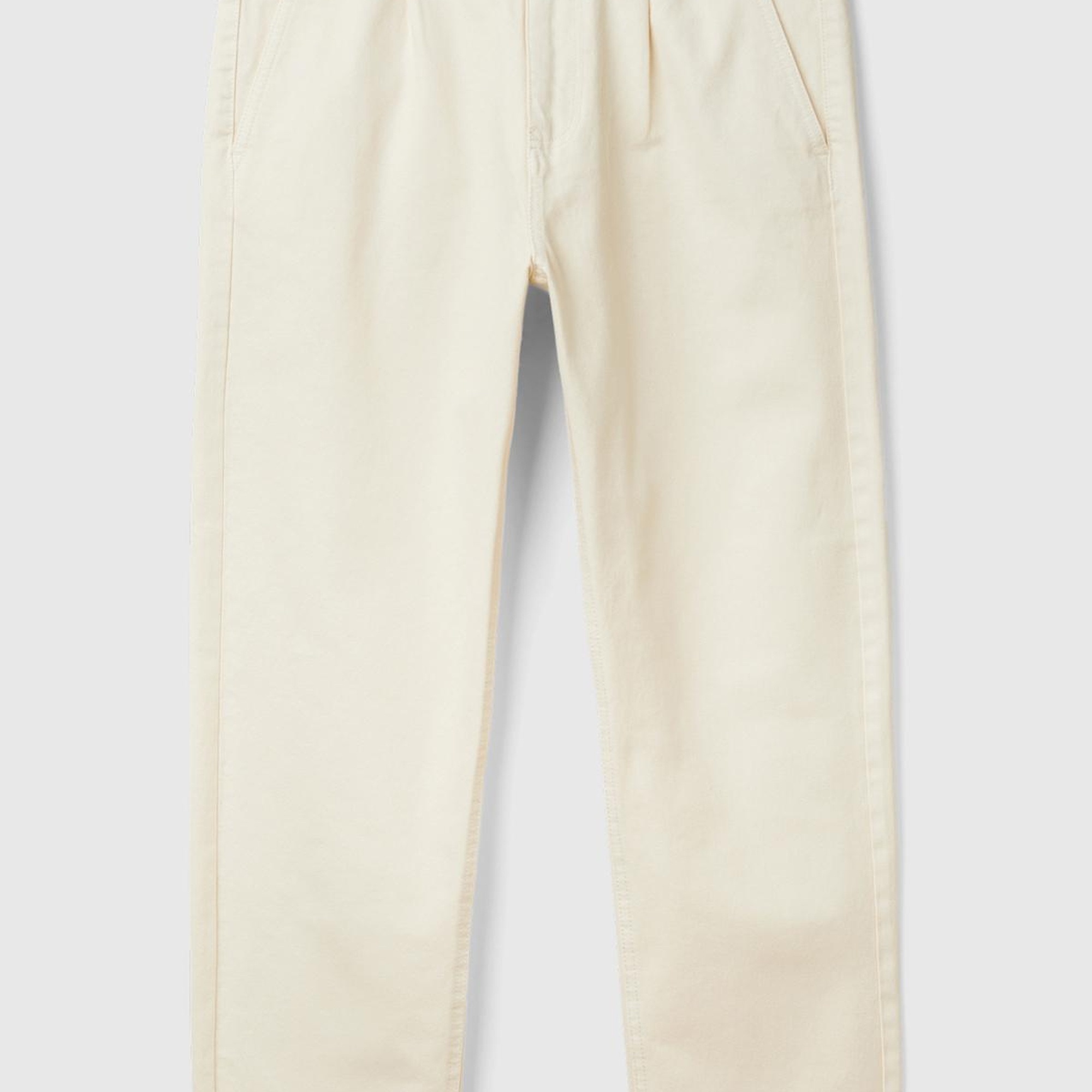 Erkek Krem %100 Pamuk Yanları Cepli Arkası Logo Etiketli Denim Pantolon