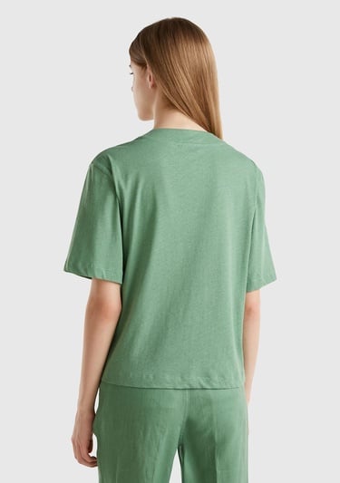  Kadın Mint Yeşili Pamuk ve Keten Karışımlı Yarım Kollu V Yaka Hırka