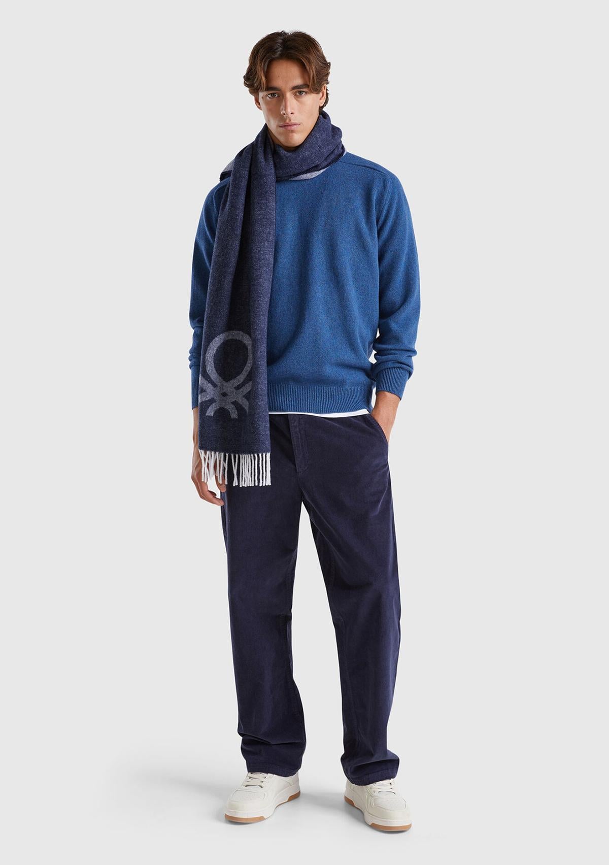  Erkek Lacivert Pamuk Karışımlı Önü ve Arkası Cepli Büzgü İpli  Kadife Pantolon