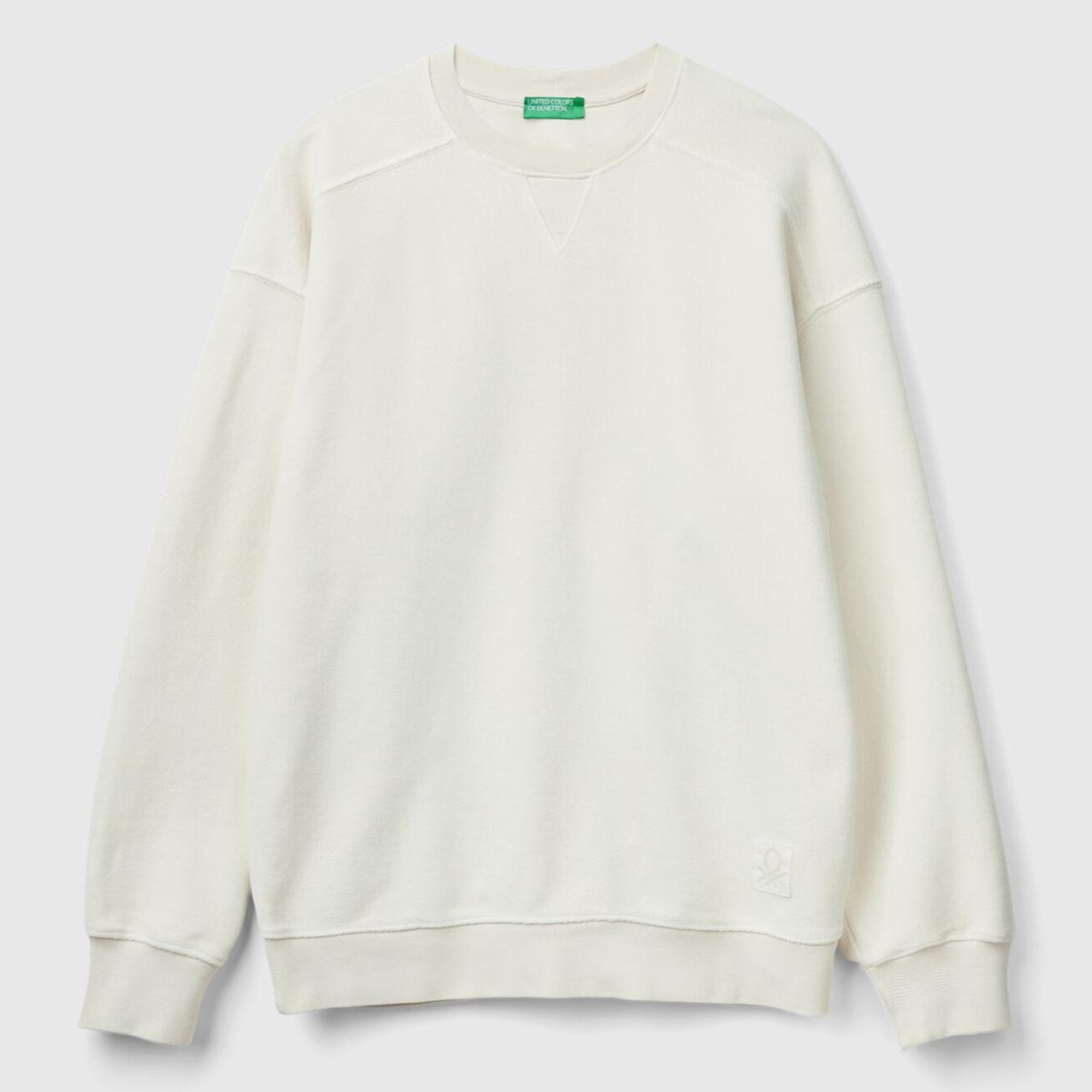 Erkek Beyaz Pamuk Karışımlı Önü Logo Detaylı Bisiklet Yaka Sweatshirt