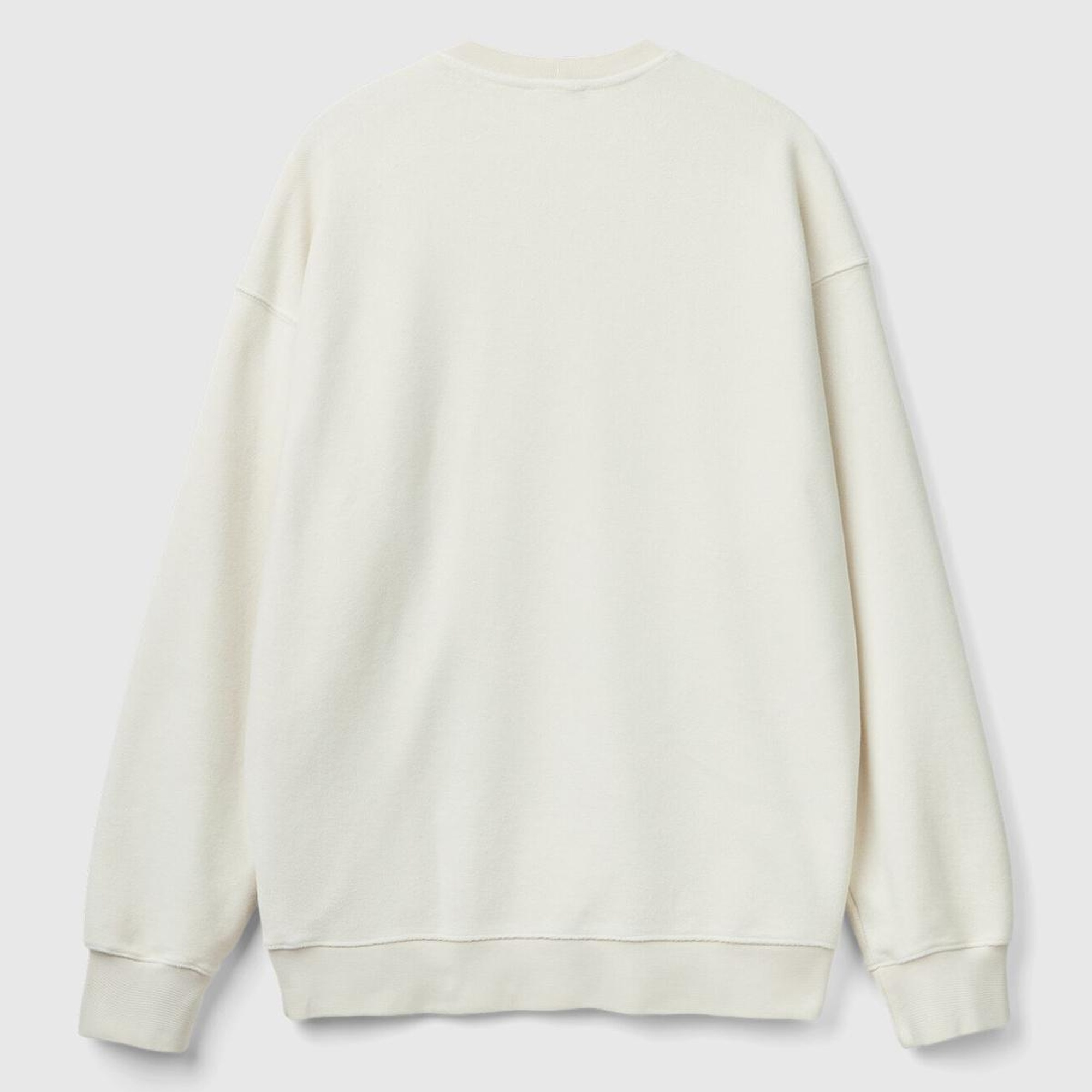 Erkek Beyaz Pamuk Karışımlı Önü Logo Detaylı Bisiklet Yaka Sweatshirt