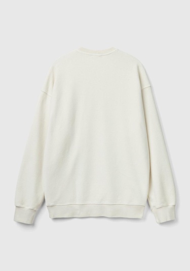  Erkek Beyaz Pamuk Karışımlı Önü Logo Detaylı Bisiklet Yaka Sweatshirt