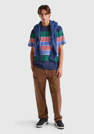  Erkek Kahverengi Pamuk Karışımlı Önü ve Arkası Cepli Büzgü İpli  Kadife Pantolon