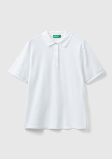  Kadın Beyaz Streç Pamuklu Sol Altı Logo Baskılı Polo T-Shirt