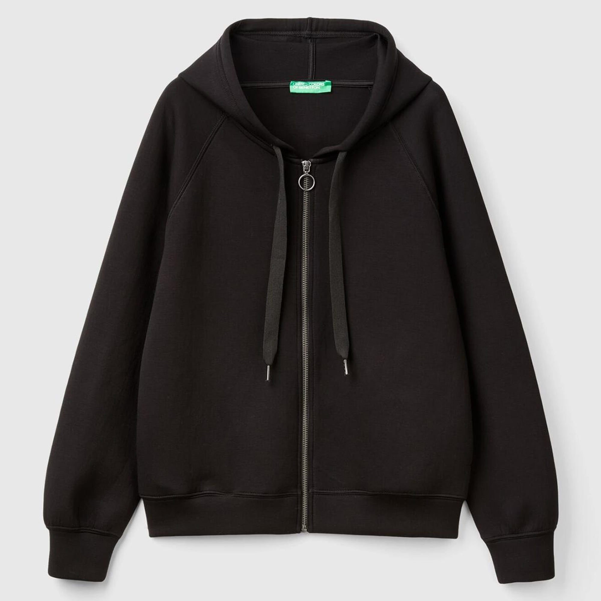 Kadın Siyah Viskoz Karışımlı Büzgü İpli Kapüşonlu Fermuarlı Sweatshirt