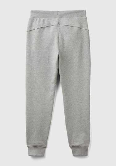  Kadın Gri Melanj %100 Pamuk Yanları Cepli Beli Büzgülü Jogger Eşofman Altı