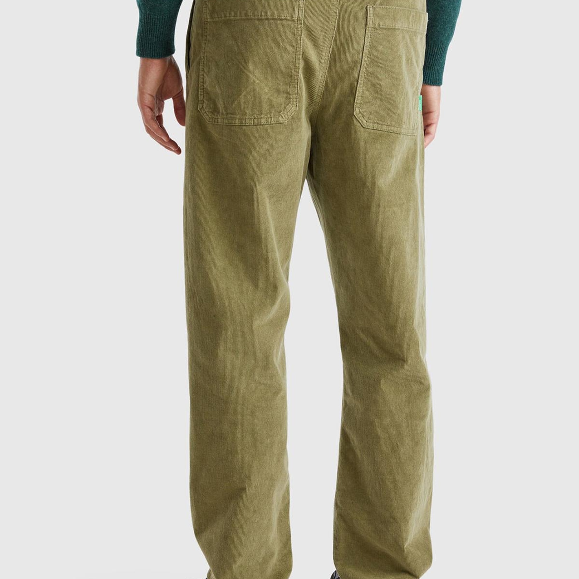 Erkek Yeşil Pamuk Karışımlı Önü ve Arkası Cepli Büzgü İpli  Kadife Pantolon