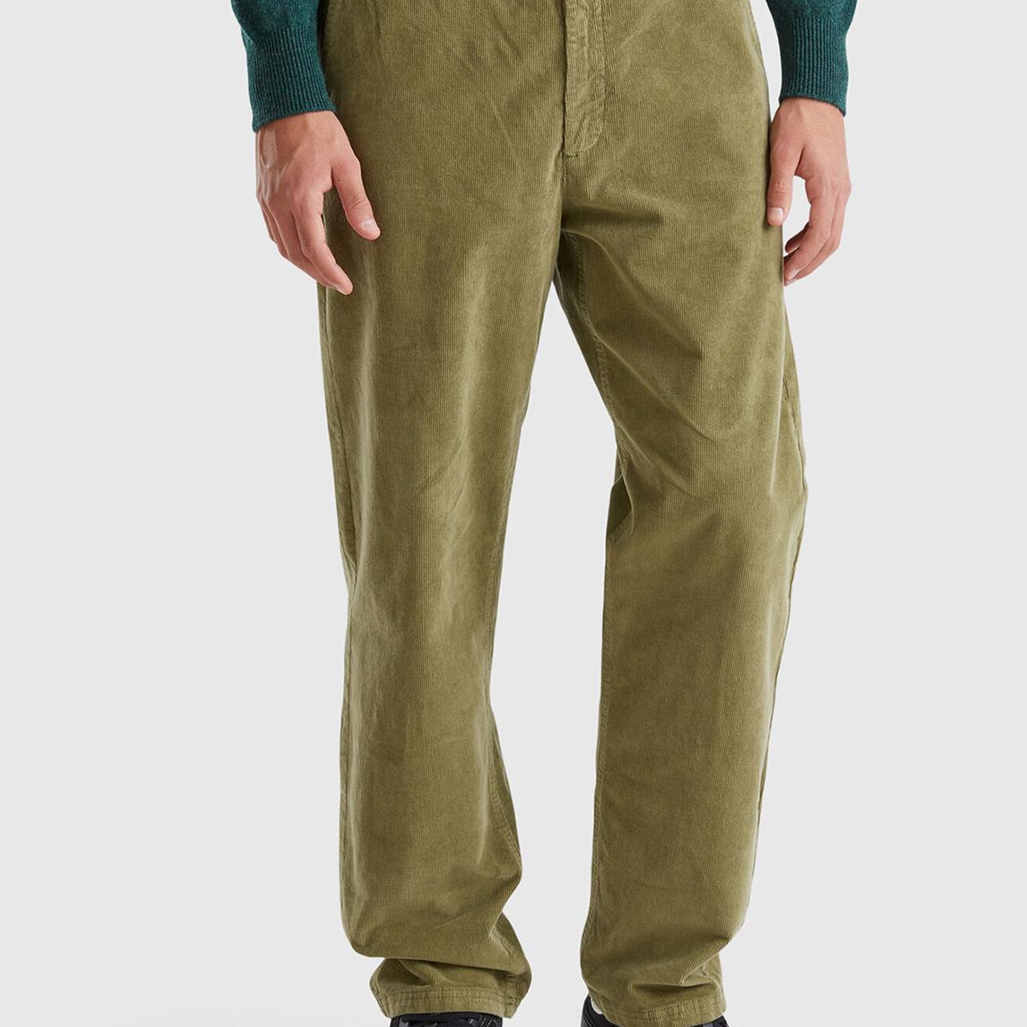 Erkek Yeşil Pamuk Karışımlı Önü ve Arkası Cepli Büzgü İpli  Kadife Pantolon