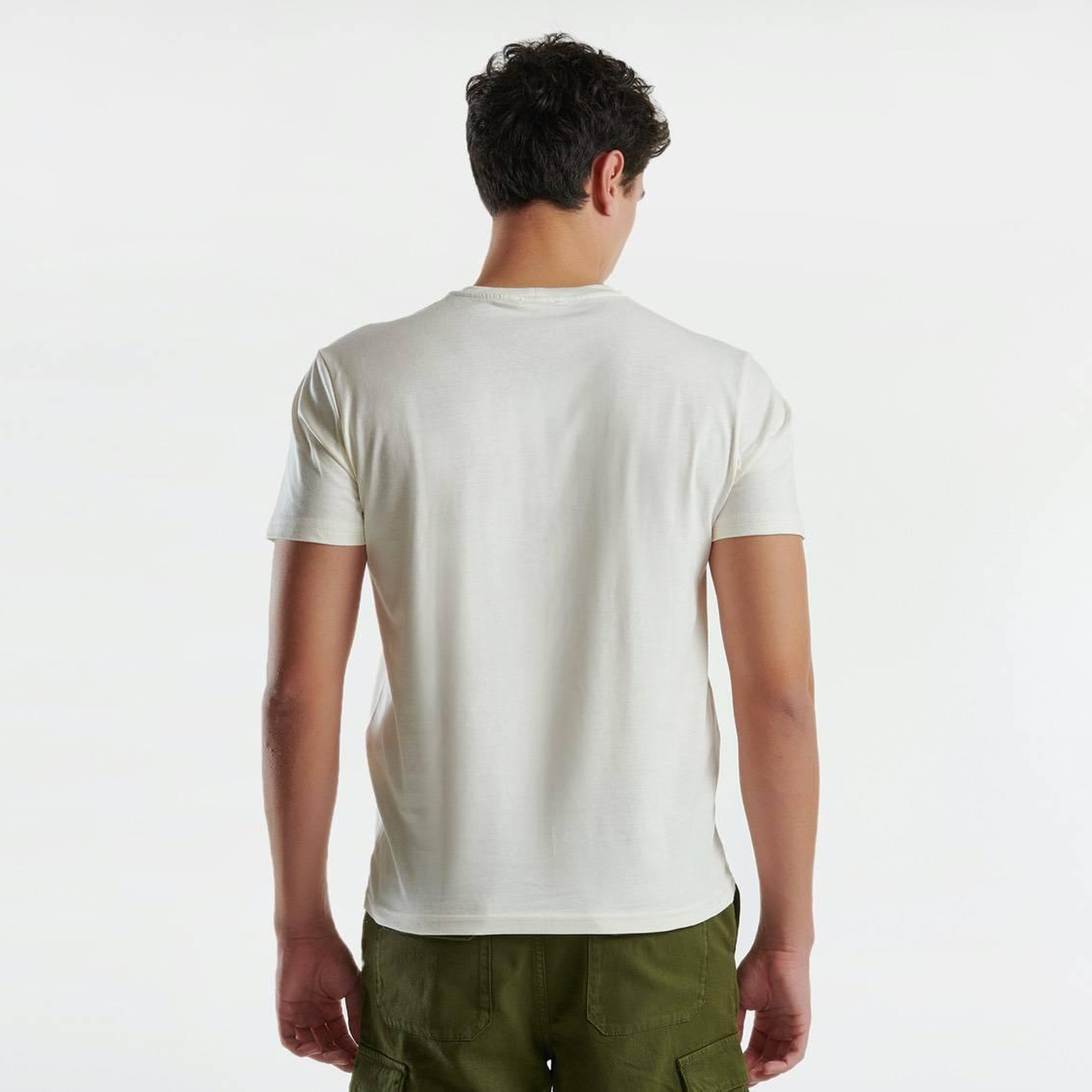 Erkek Krem %100 Pamuk Normal Kesim Önü Baskılı Yuvarlak Yaka T-Shirt