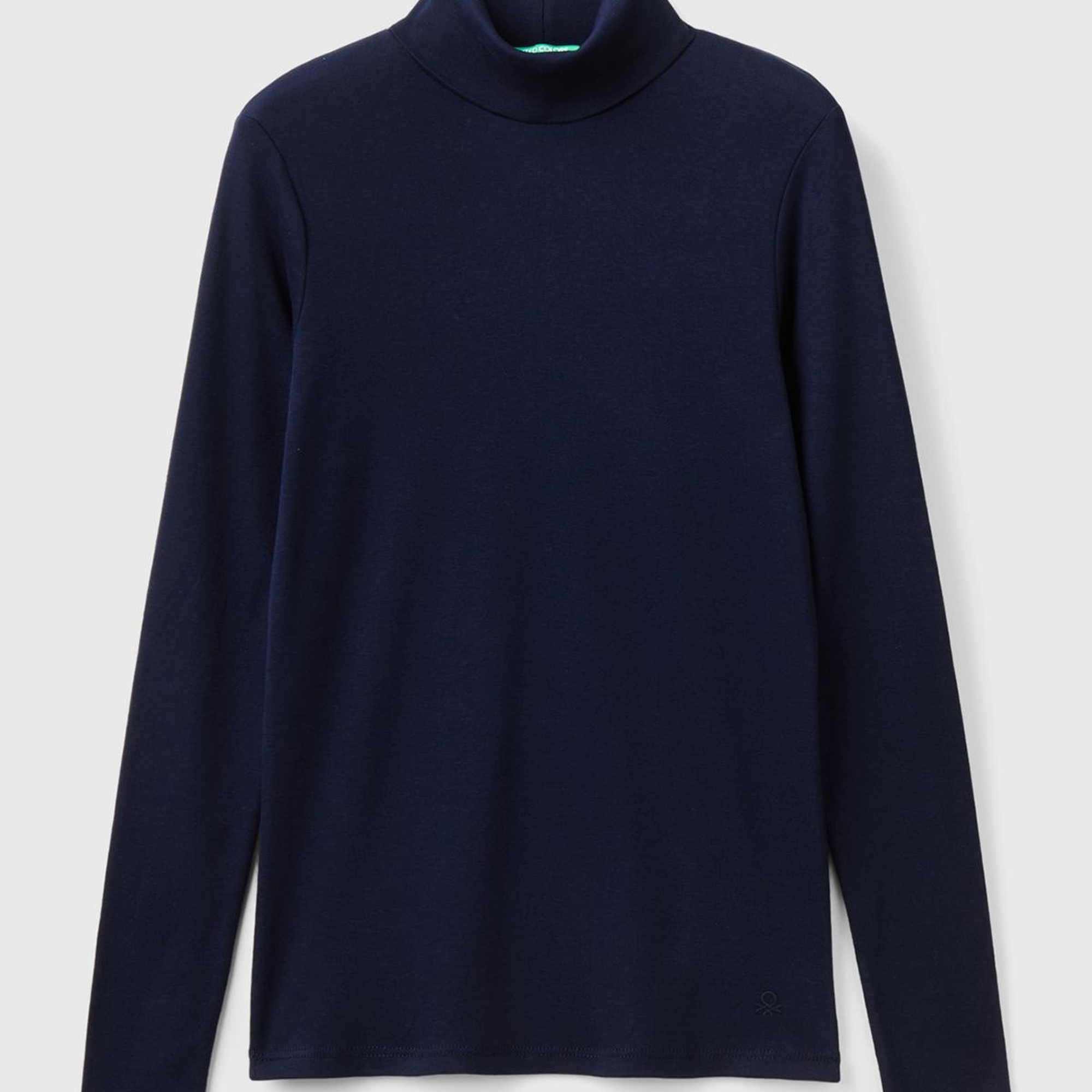 Kadın Lacivert %100 Pamuk Boğazlı Uzun Kollu T-Shirt