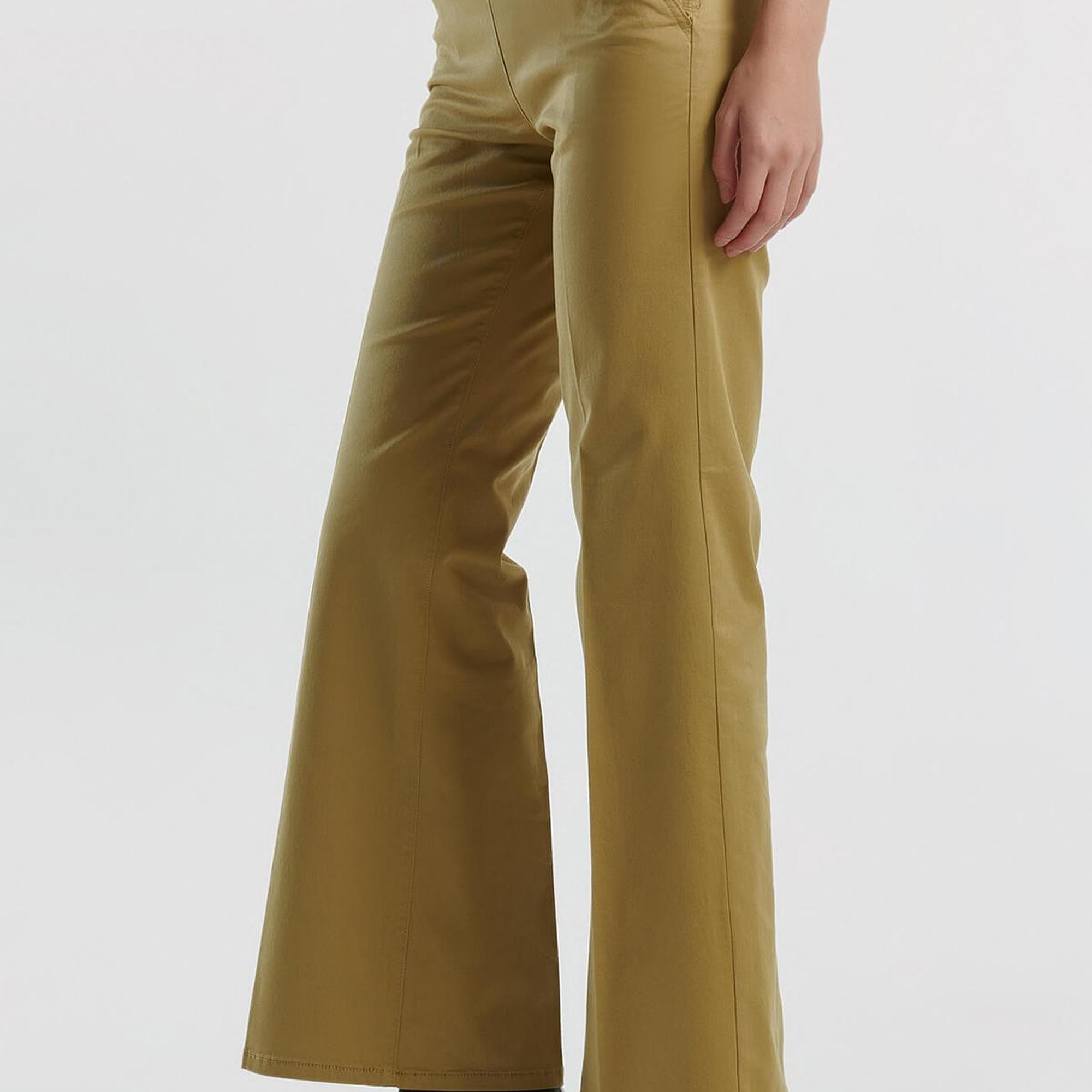 Kadın Hardal Pamuk Karışımlı Rahat İspanyol Paça Pantolon