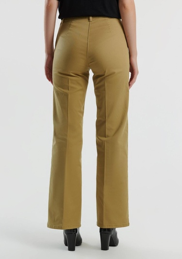  Kadın Hardal Pamuk Karışımlı Rahat İspanyol Paça Pantolon