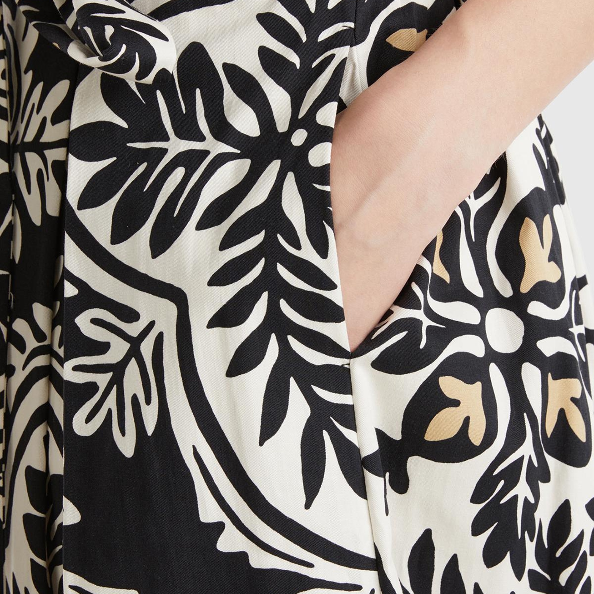 Kadın Gümüş Pamuk Karışımlı Beli Kemerli Tamamı Baskılı Midi Etek