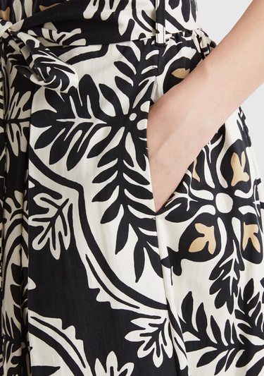  Kadın Gümüş Pamuk Karışımlı Beli Kemerli Tamamı Baskılı Midi Etek