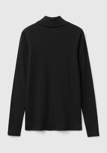  Kadın Siyah %100 Pamuk Boğazlı Uzun Kollu T-Shirt