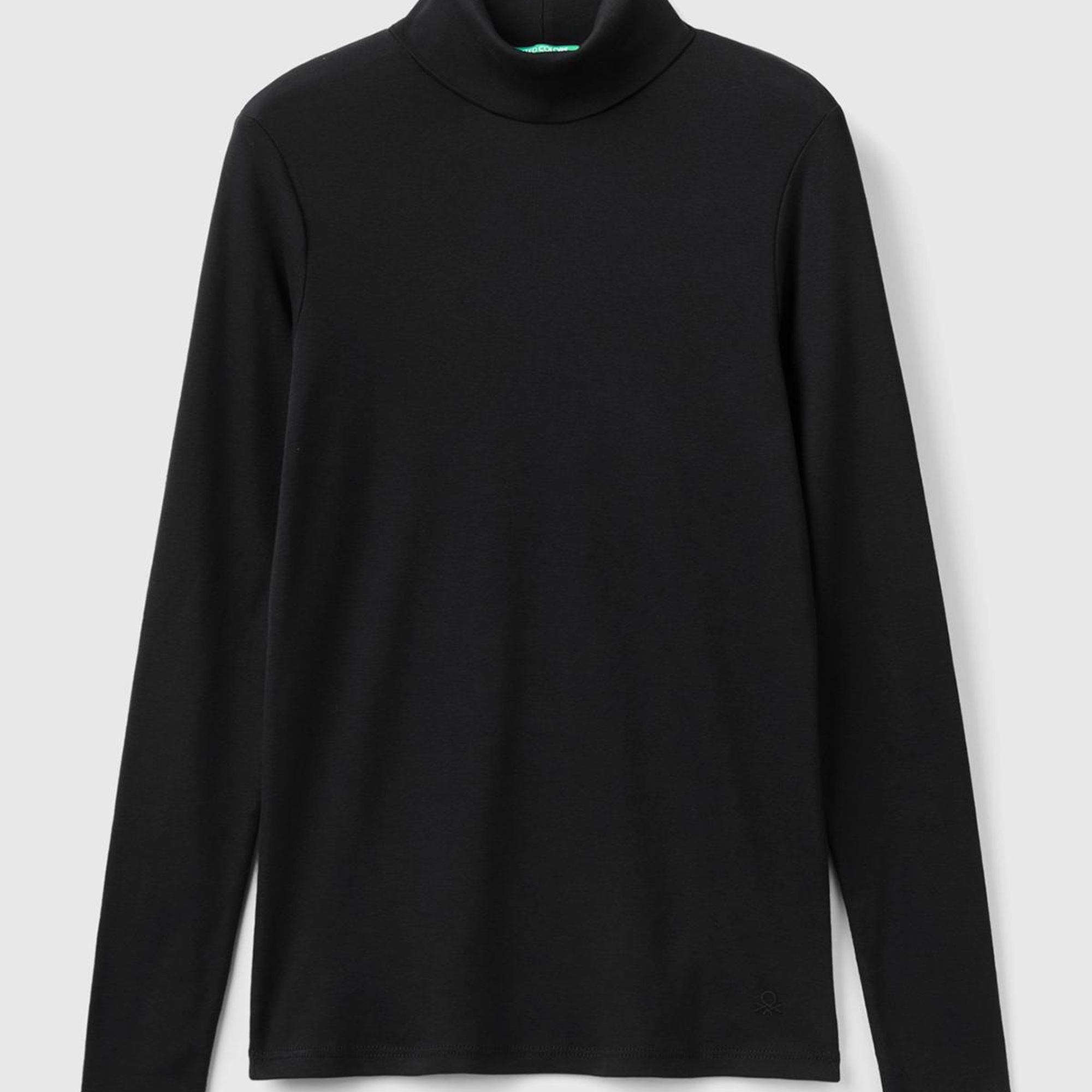 Kadın Siyah %100 Pamuk Boğazlı Uzun Kollu T-Shirt