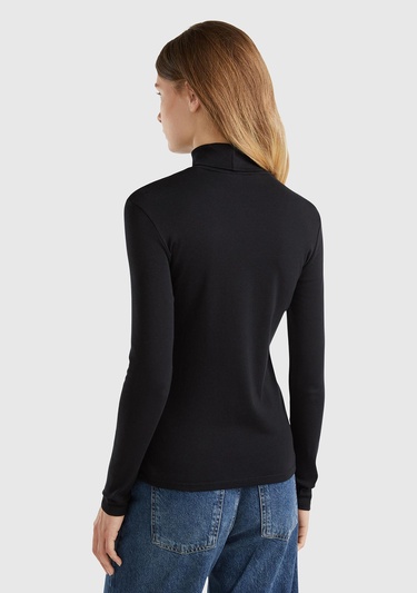  Kadın Siyah %100 Pamuk Boğazlı Uzun Kollu T-Shirt
