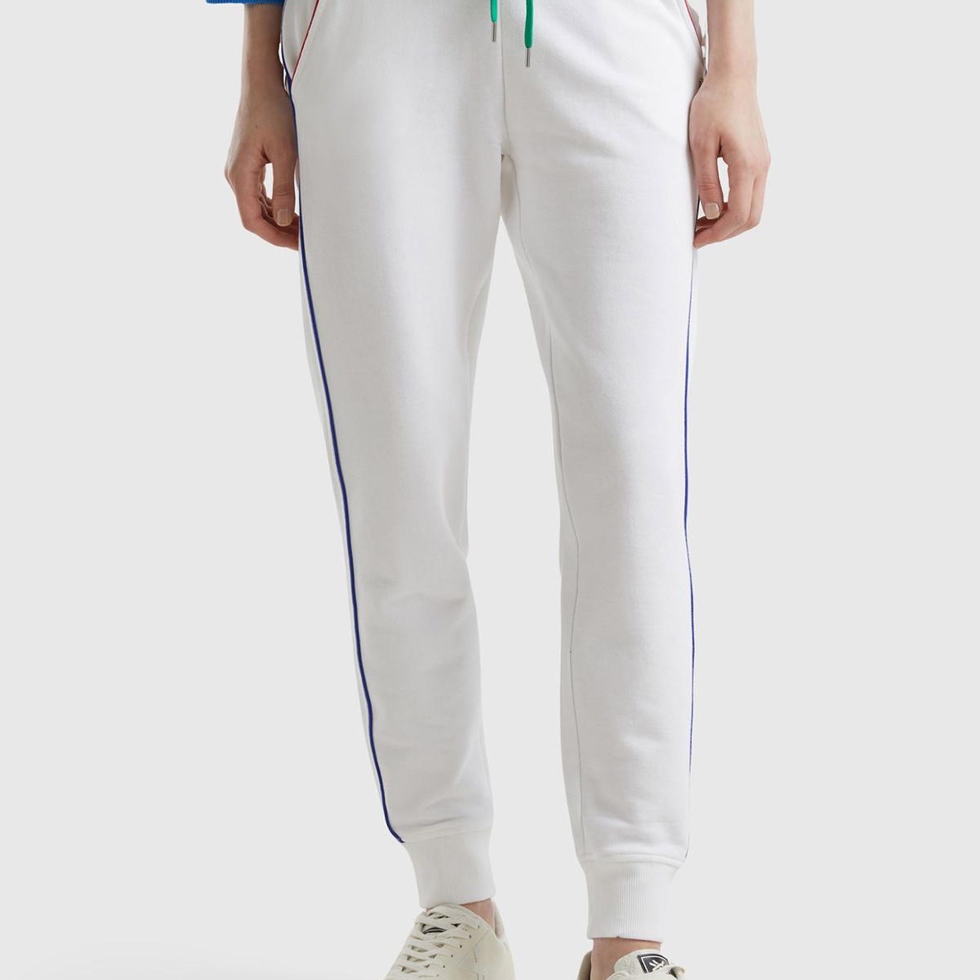 Kadın Beyaz Mix %100 Pamuk Yanları Cepli Beli Büzgülü Jogger Eşofman Altı