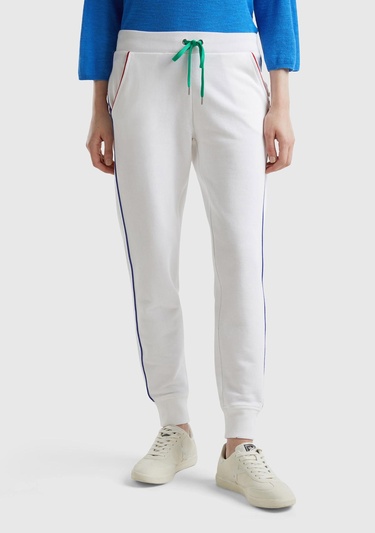  Kadın Beyaz Mix %100 Pamuk Yanları Cepli Beli Büzgülü Jogger Eşofman Altı