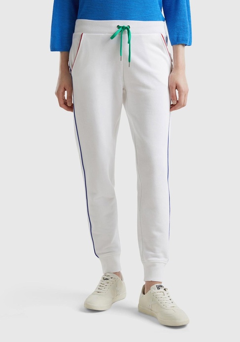  Kadın Beyaz Mix %100 Pamuk Yanları Cepli Beli Büzgülü Jogger Eşofman Altı