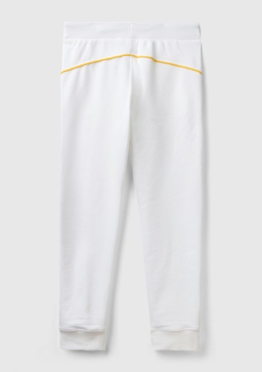  Kadın Beyaz Mix %100 Pamuk Yanları Cepli Beli Büzgülü Jogger Eşofman Altı