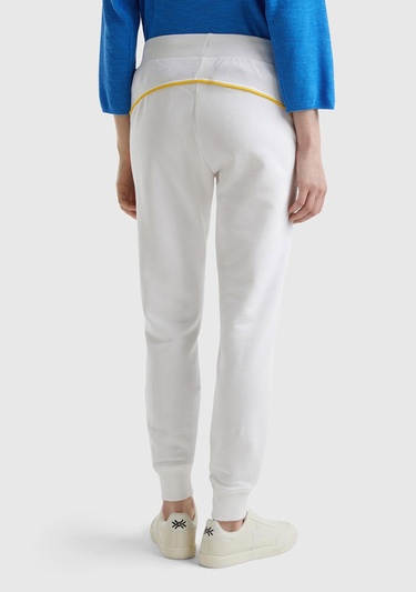  Kadın Beyaz Mix %100 Pamuk Yanları Cepli Beli Büzgülü Jogger Eşofman Altı