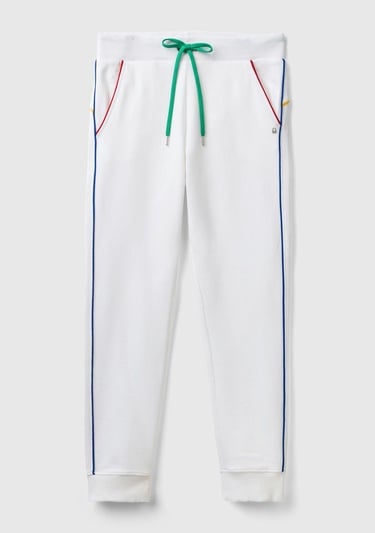  Kadın Beyaz Mix %100 Pamuk Yanları Cepli Beli Büzgülü Jogger Eşofman Altı