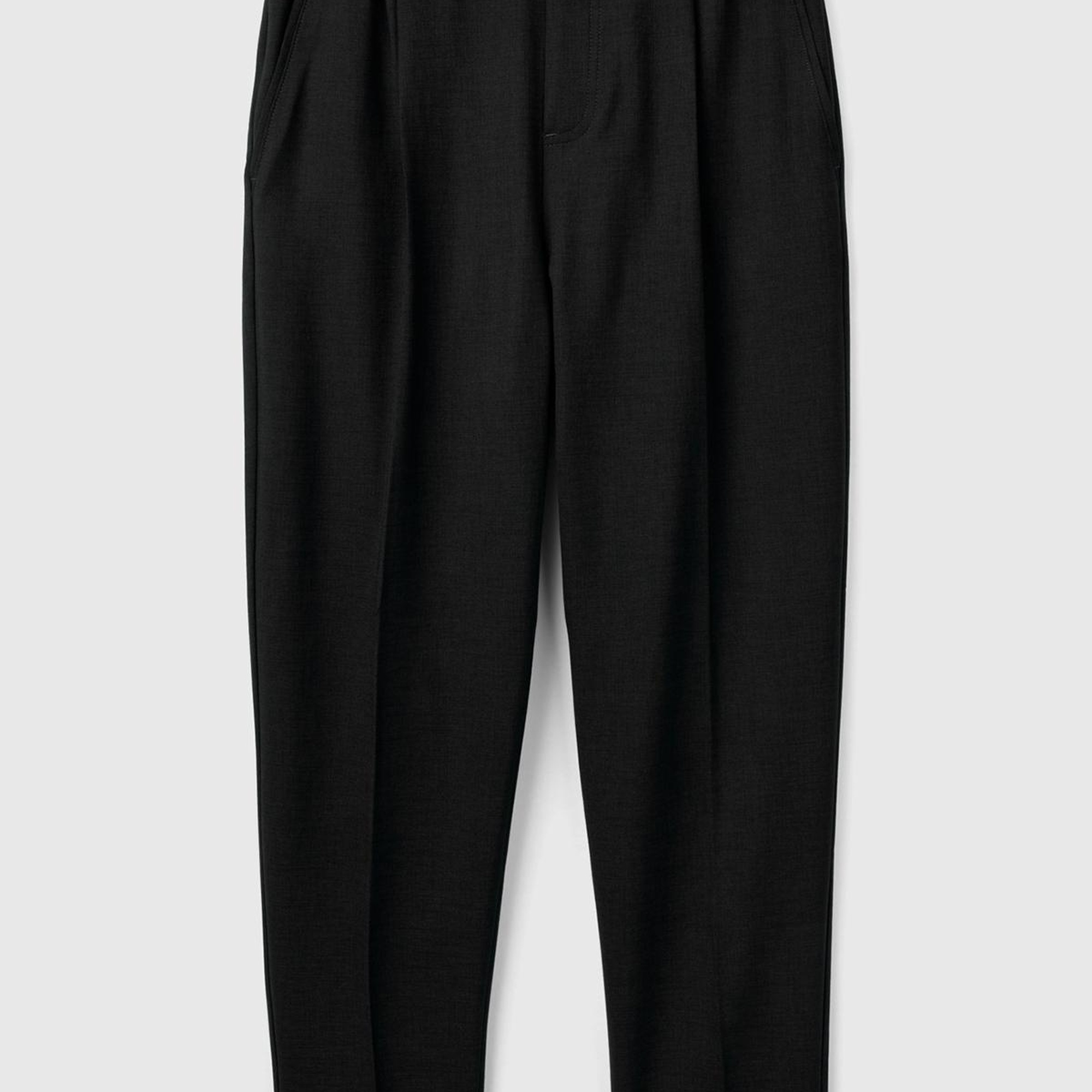 Kadın Siyah Viskoz Karışımlı Yanı ve Arkası Büzgülü Kıvrık Paça Pantolon