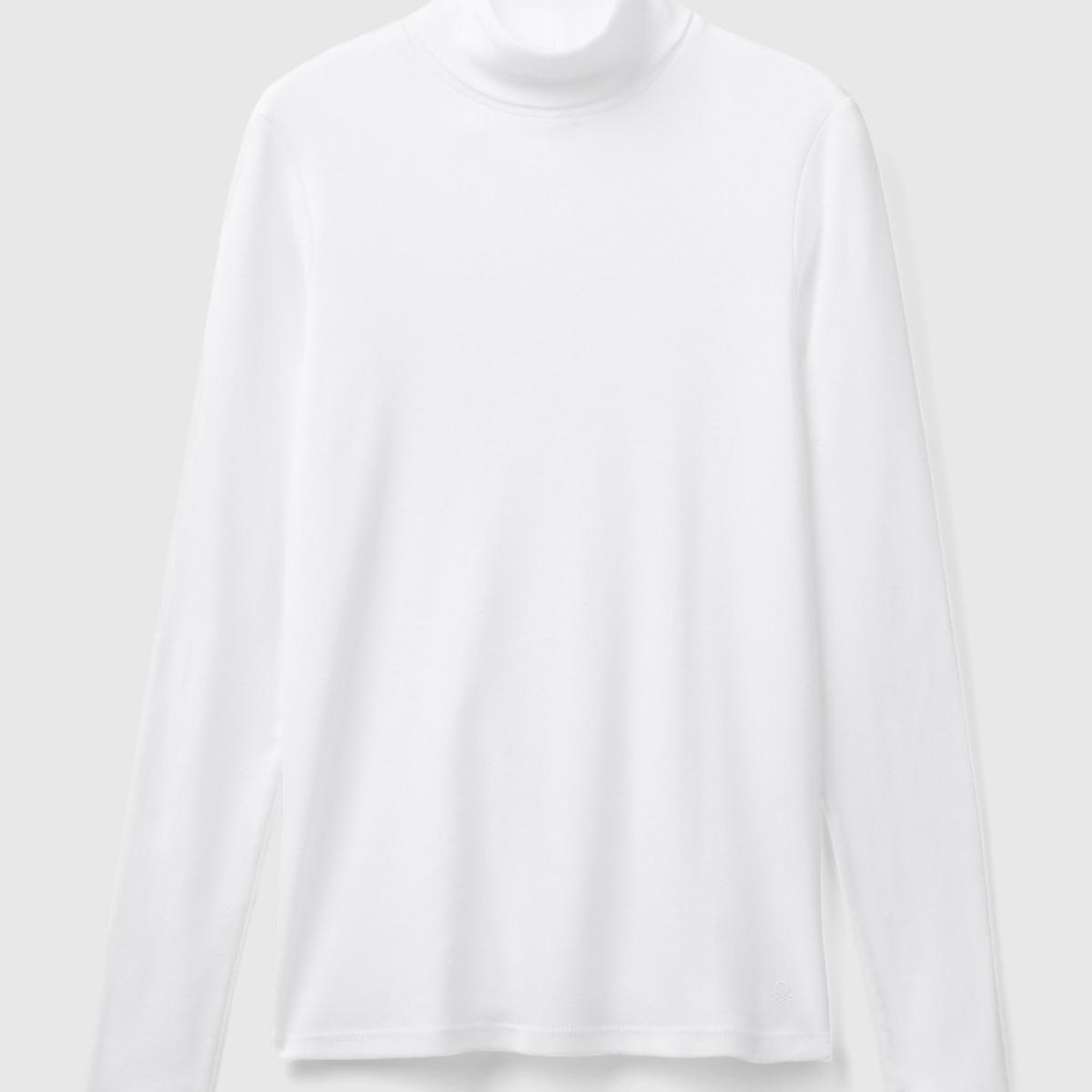 Kadın Beyaz %100 Pamuk Boğazlı Uzun Kollu T-Shirt