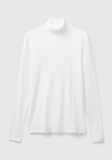  Kadın Beyaz %100 Pamuk Boğazlı Uzun Kollu T-Shirt