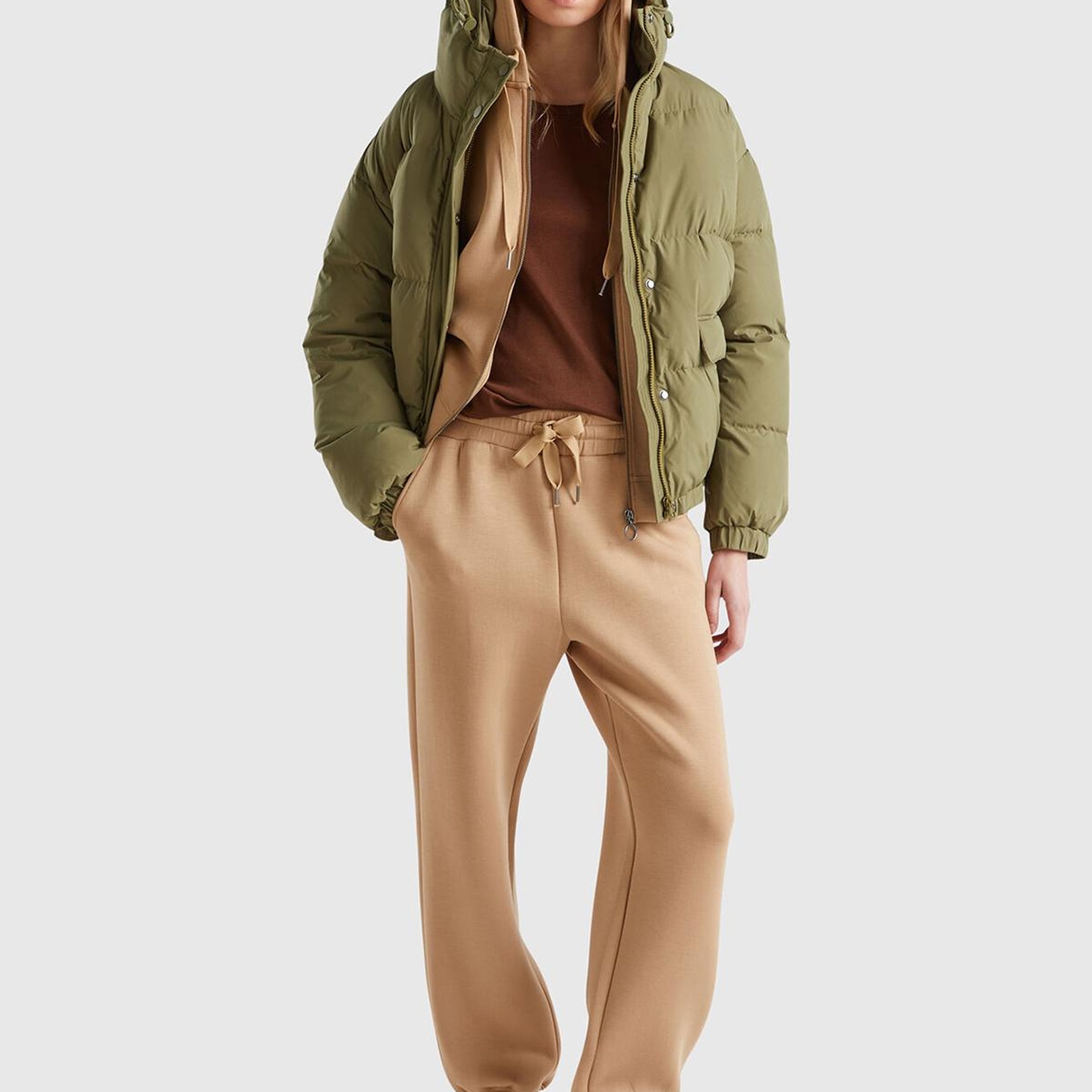 Kadın Bej Viskoz Karışımlı Beli Lastikli Büzgü İpli Manşetli Eşofman Altı