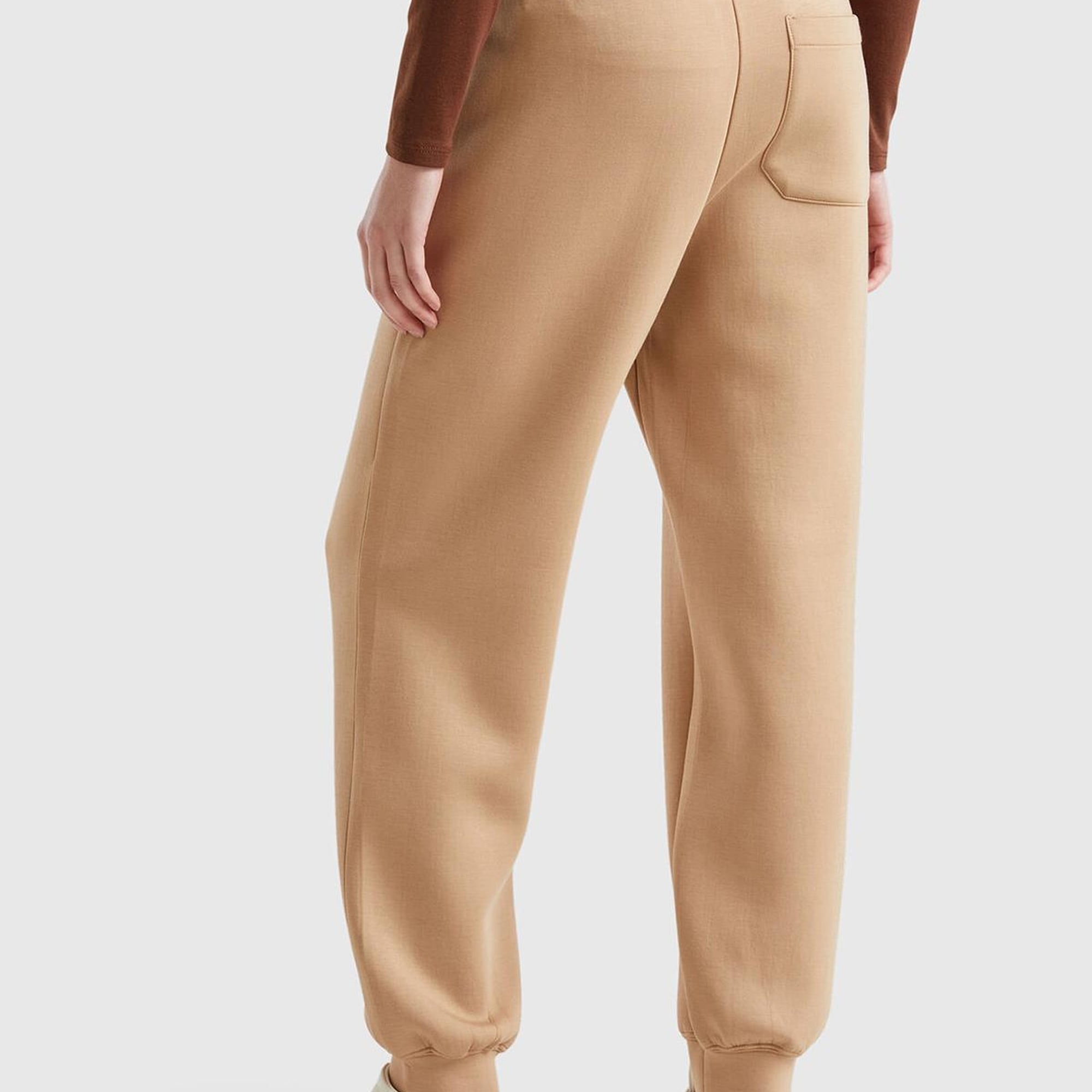 Kadın Bej Viskoz Karışımlı Beli Lastikli Büzgü İpli Manşetli Eşofman Altı