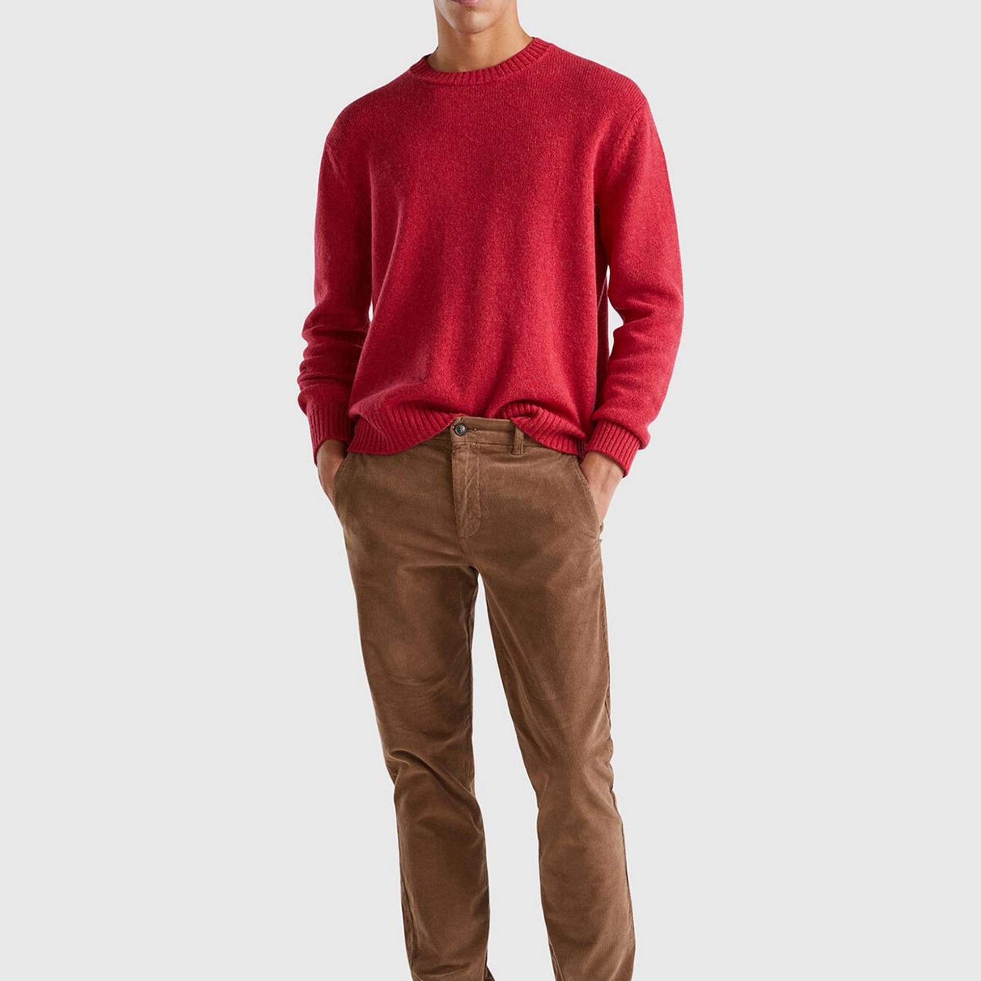 Erkek Kahverengi Pamuk Karışımlı Arkası Biyeli Cepli Dar Kesim Kadife Pantolon