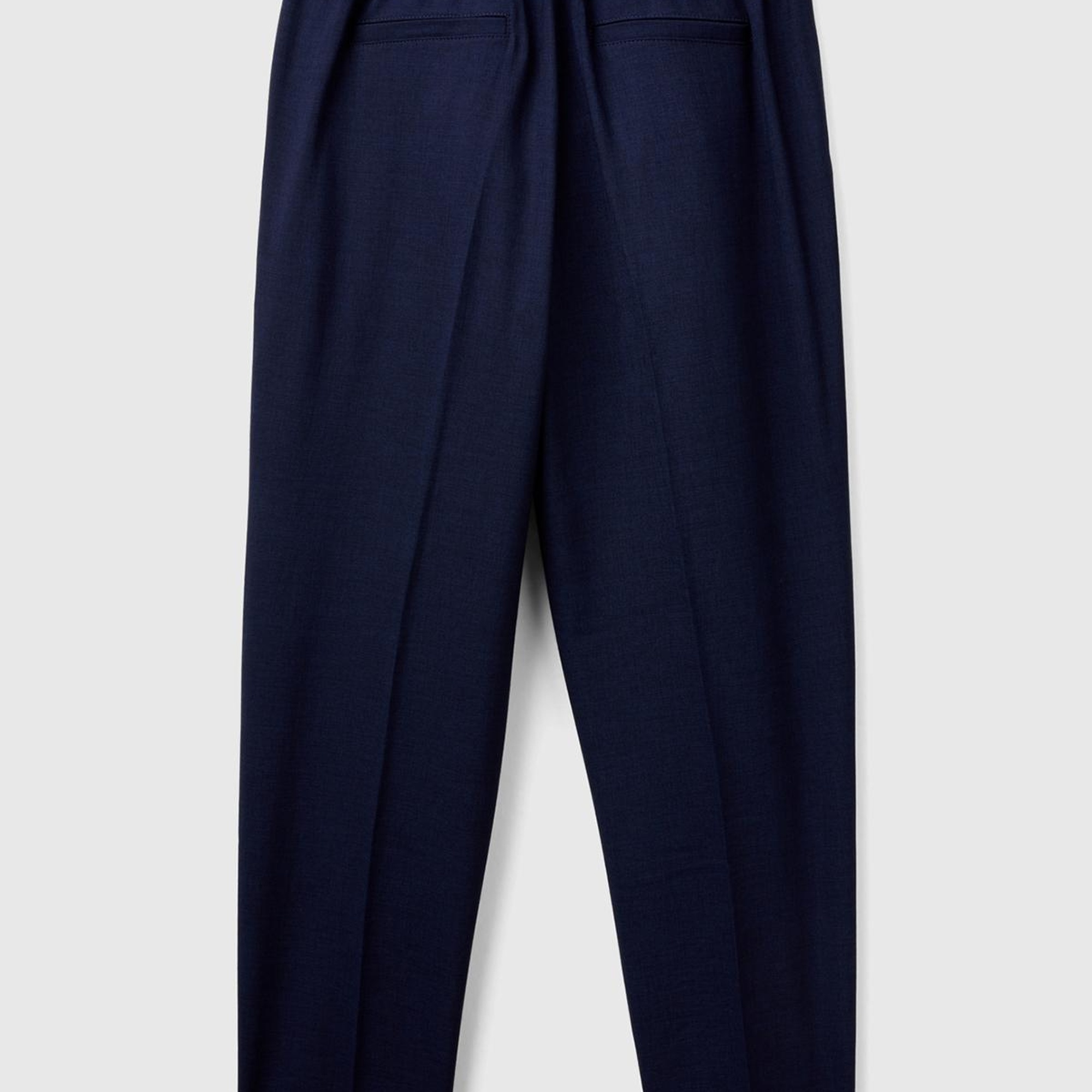 Kadın Lacivert Viskoz Karışımlı Yanı ve Arkası Büzgülü Kıvrık Paça Pantolon